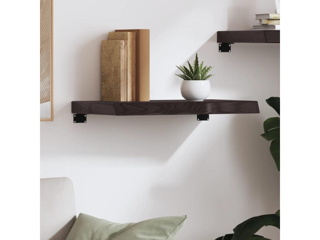 Dark brown wall shelf, solid treated oak wood DEFR24537
