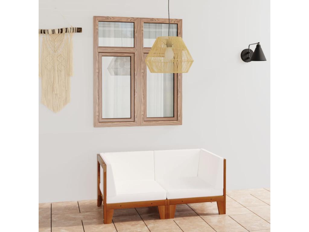 2-seater sofa with cream-white cushions, Zensova solid wood, XRJG49323