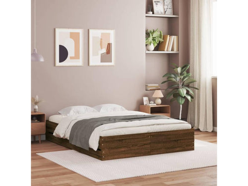 Brown oak engineered wood bed frame with drawers, 135x190 cm, DPFR97788