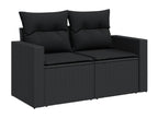 7-piece garden furniture set with cushions, black woven resin GJSY40586