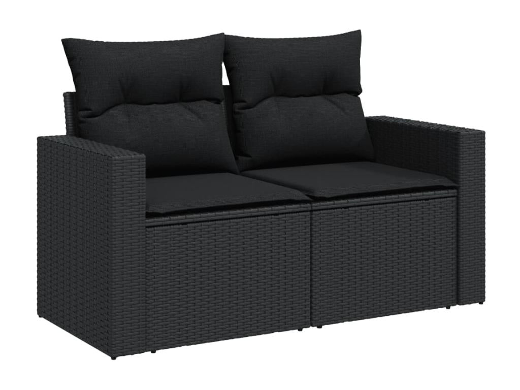 7-piece garden furniture set with cushions, black woven resin GJSY40586