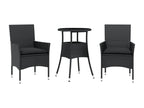 3-piece black rattan and glass garden dining set with cushions IMGD92545