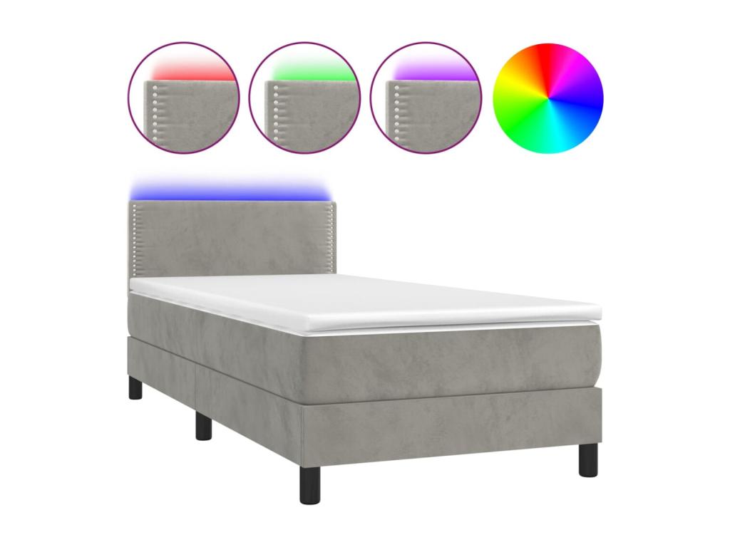 Zensova bed with mattress and LED, light grey, 90x190 cm, UDHH79873