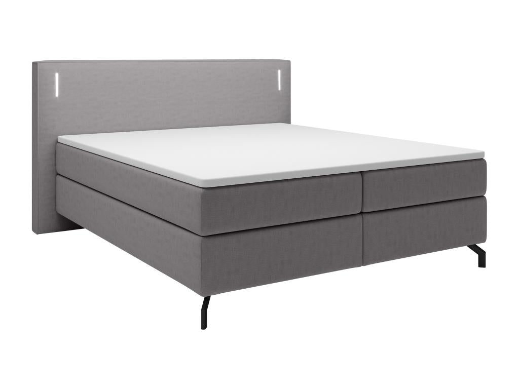 Continental bed - 140x200 cm - mattress topper and lighting - grey velvet - Zensova LABV62190