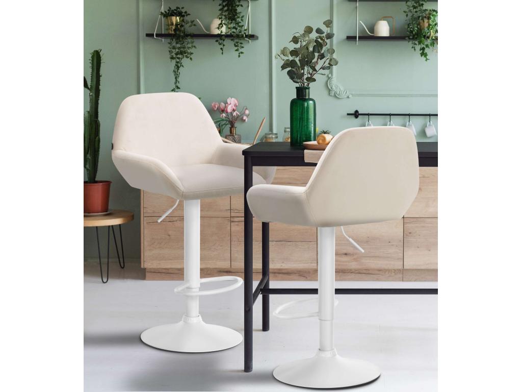 Set of 2 Bar Stools - Velvet - Cream - Lumenao DXKW97276