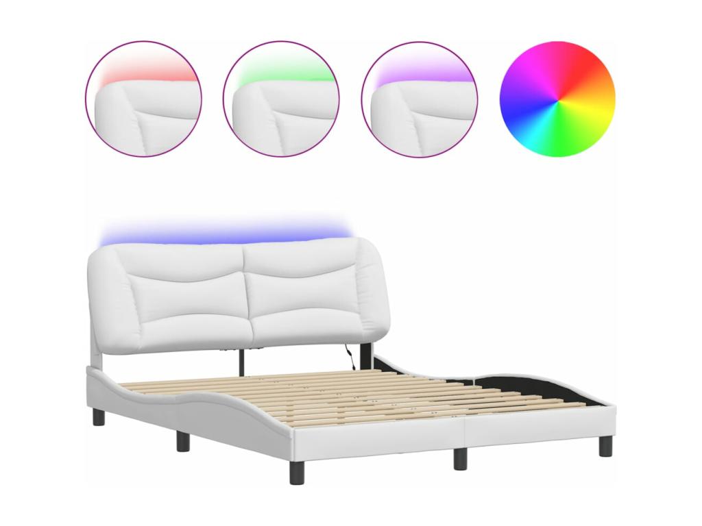 Bed frame with Zensova LED white 160x200 cm faux leather PNUM12770