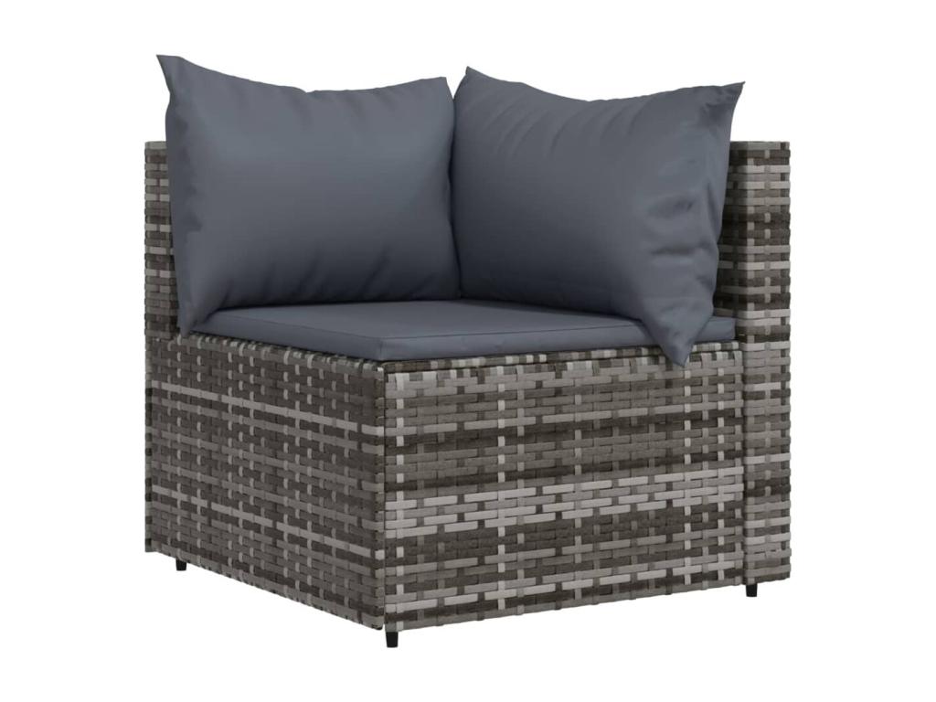 4-piece garden furniture set with cushions, grey woven resin NCQN18594