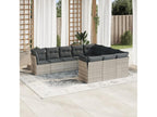 10-piece garden furniture set with cushions, light grey woven resin ZEQT85790