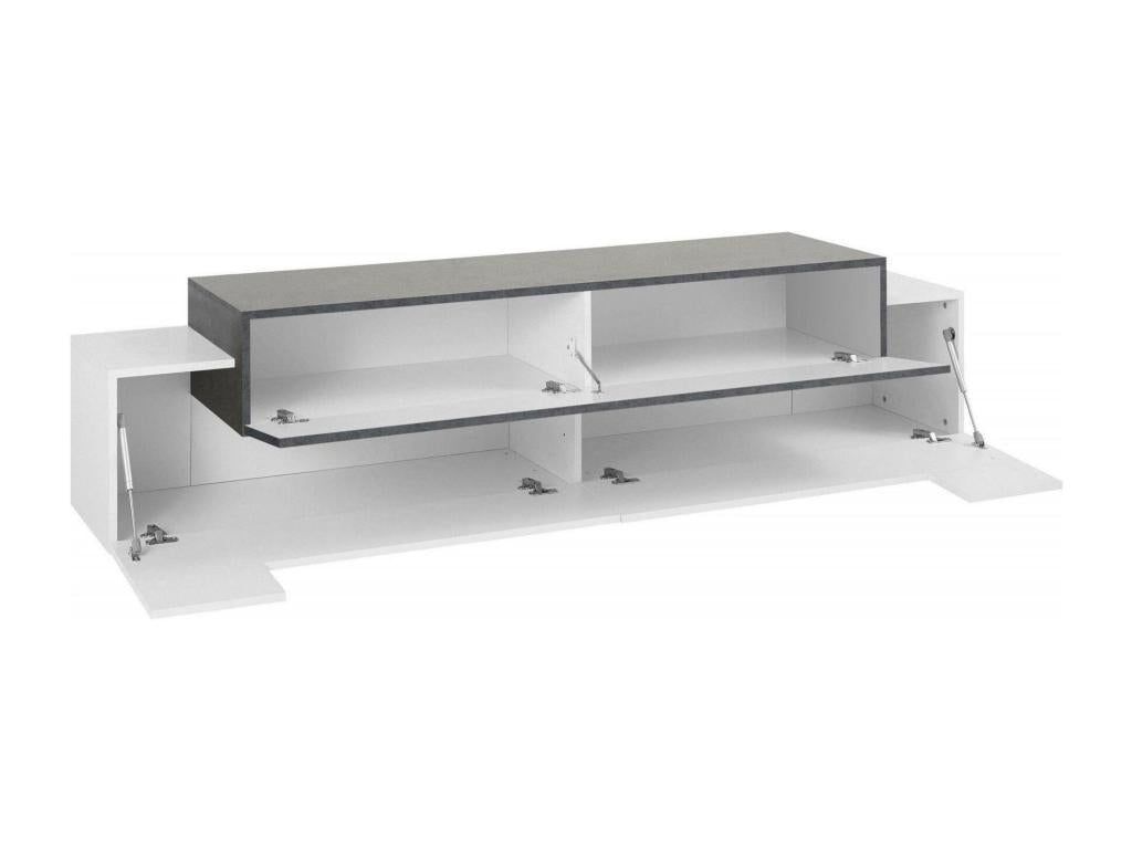 Zensova TV Stand, Low Sideboard, TV Unit Base, Made in Italy, 200x45x52 cm, Glossy White and Slate, JWFC98761
