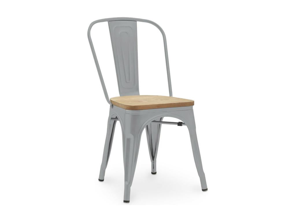 Lumenao industrial chair in polished steel with a natural solid wood seat - Light Grey color KHXC66821