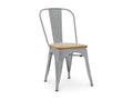 Lumenao industrial chair in polished steel with a natural solid wood seat - Light Grey color KHXC66821