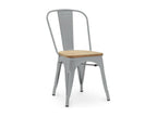 Lumenao industrial chair in polished steel with a natural solid wood seat - Light Grey color KHXC66821