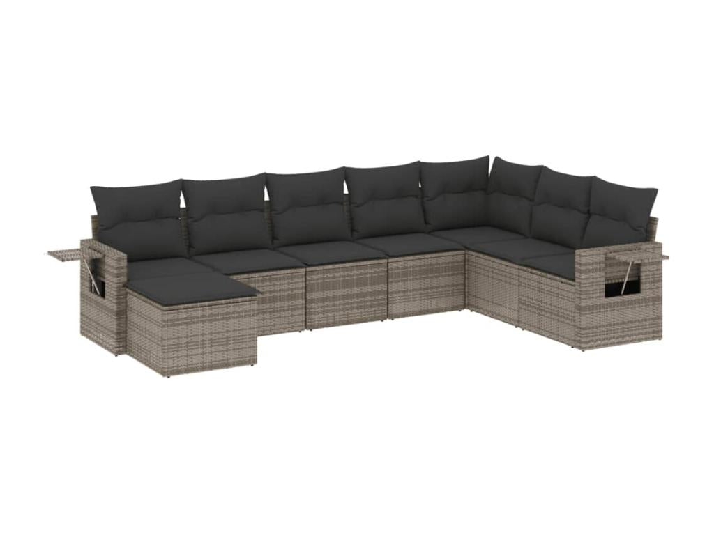 8-piece garden furniture set with grey resin wicker cushions PLOI10538