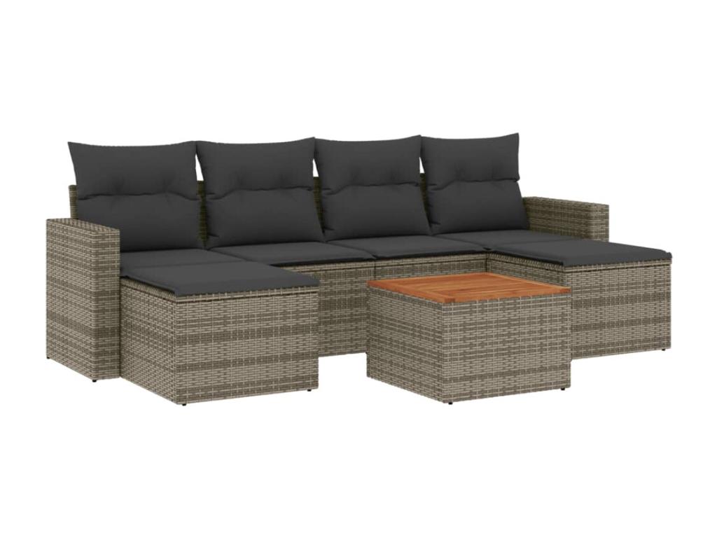 Garden furniture set with cushions, 7 pieces, grey woven resin, TYQR43591