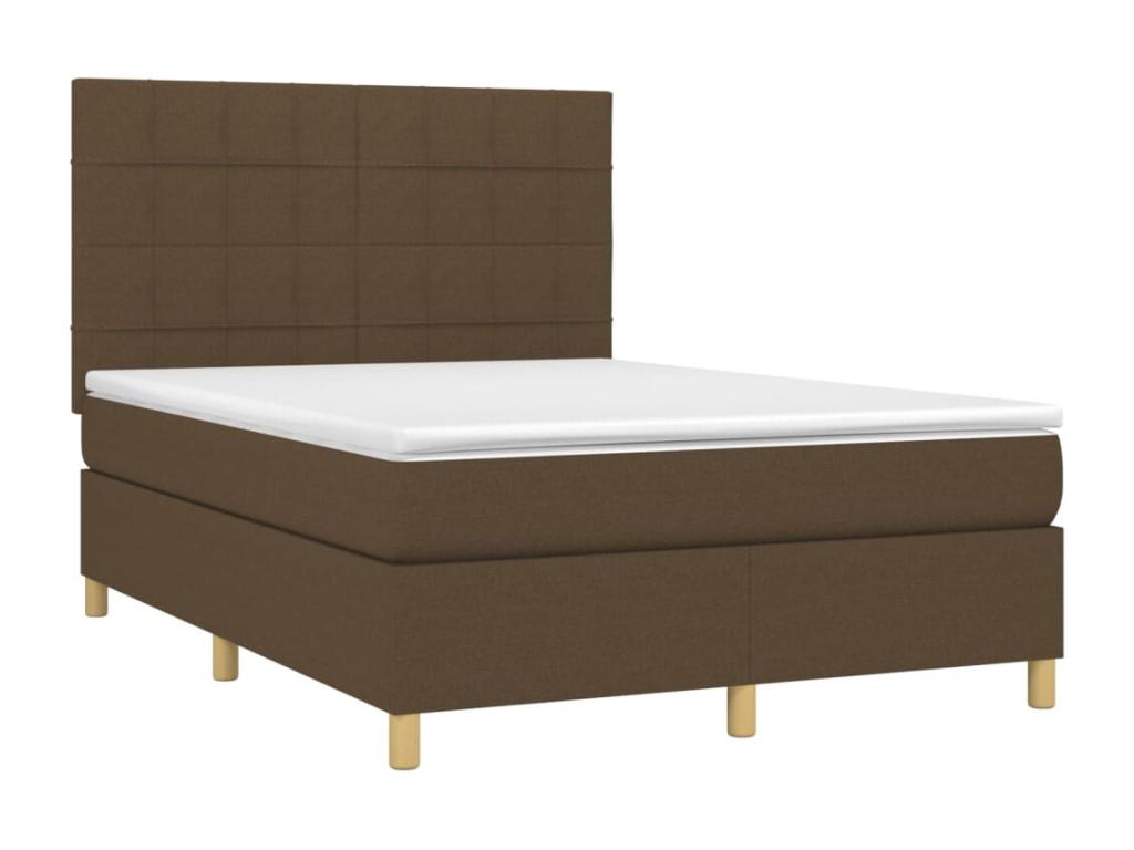 Upholstered bed base with mattress and LED lighting, Dark Brown, 140x190 cm, Fabric UAXO41295