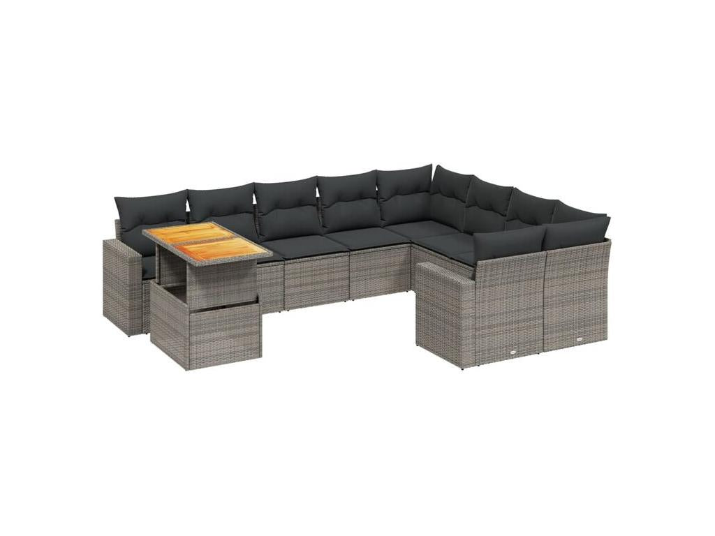 Garden furniture set with cushions, 10 pieces, grey woven resin, LSQM80649