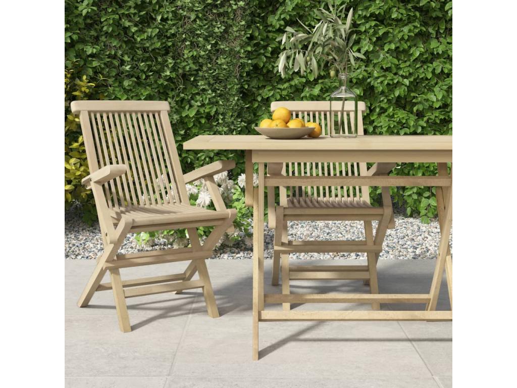 Folding garden chairs, set of 2, grey, 56x61x89cm, teak wood, GTUH36599