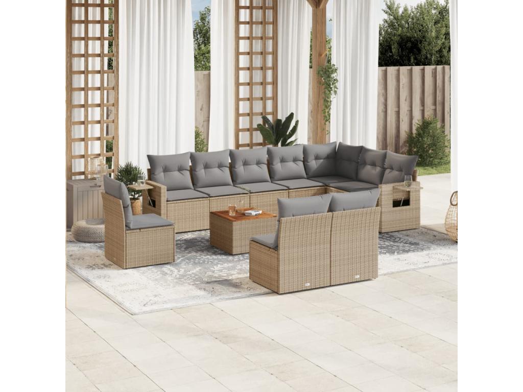 Zensova 11-piece garden furniture set and cushions, beige woven resin WLQR24290