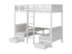 Bunk bed 90x200cm - 2-in-1 self-upholstered bed-desk with 2 drawers and ladder - wooden children's bed - white KBMF51941
