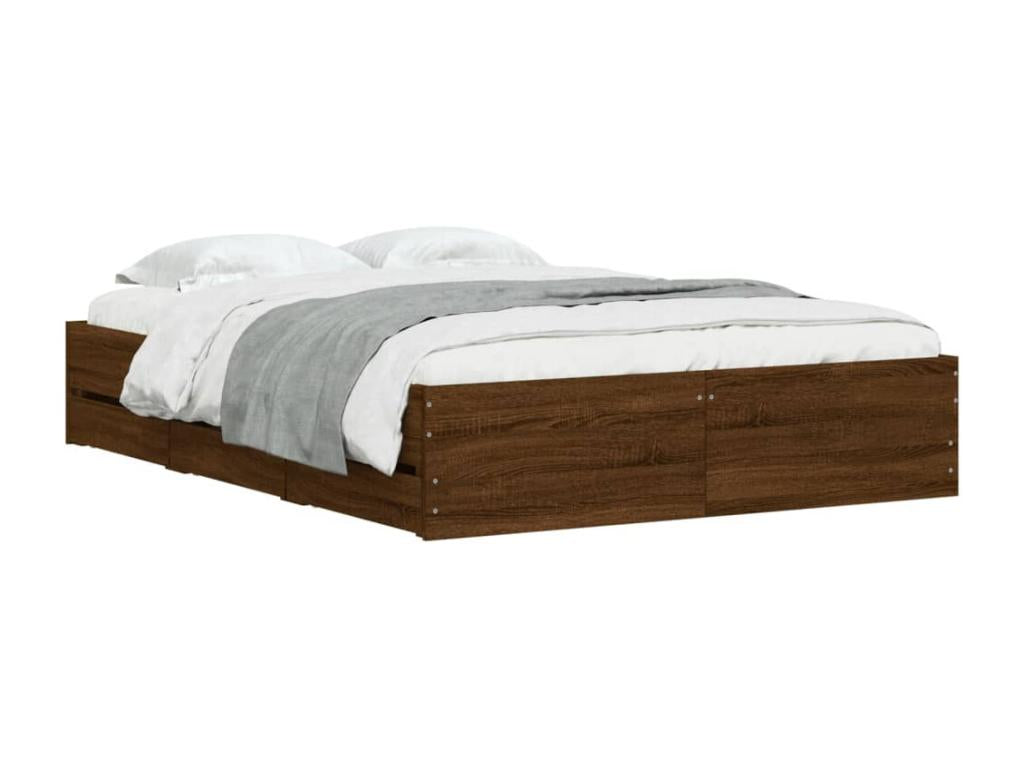Brown oak engineered wood bed frame with drawers, 135x190 cm, DPFR97788