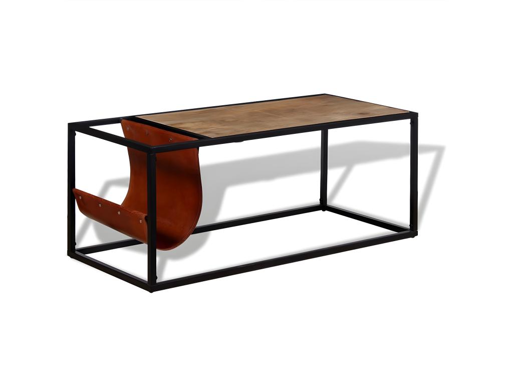 Coffee table with magazine rack, genuine leather, 110x50x45 cm, UFEH90802
