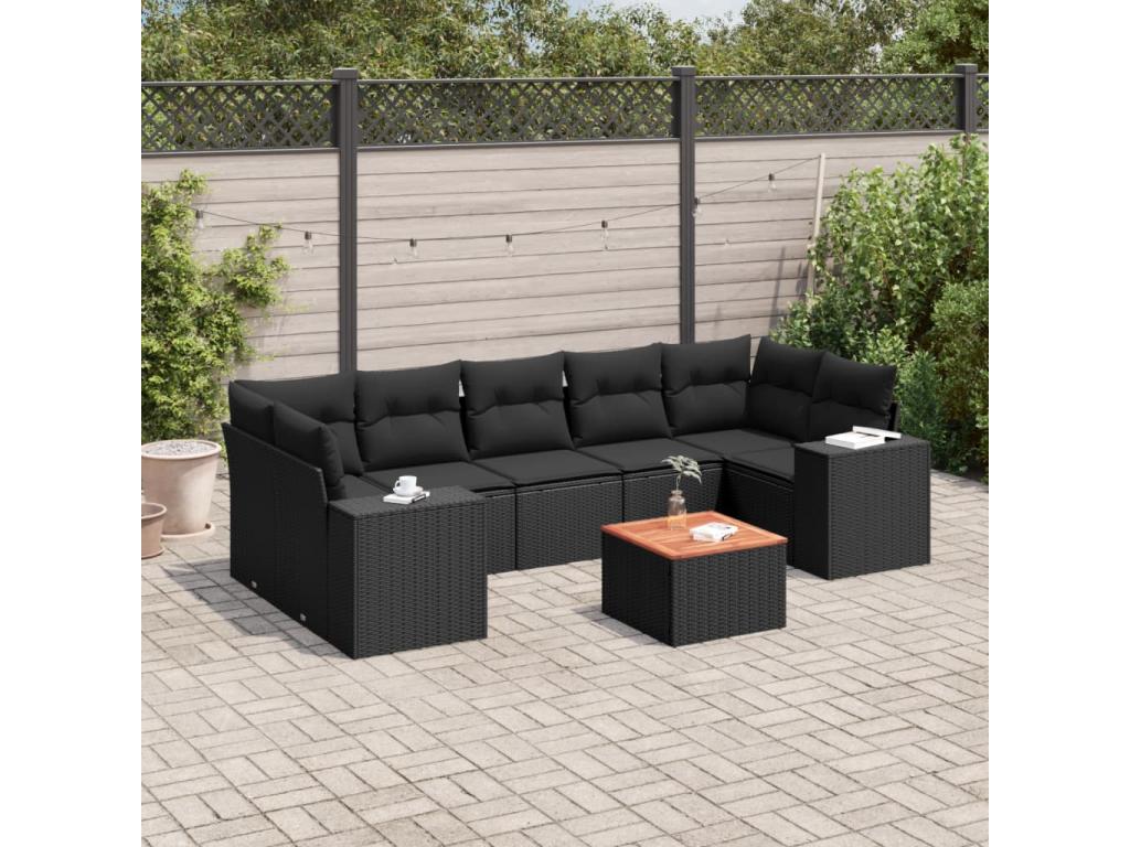 8-piece garden furniture set with cushions, Zensova woven resin JNFM95623