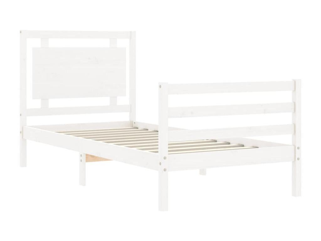 White bed frame and headboard 100x200 cm solid wood PQGP22415
