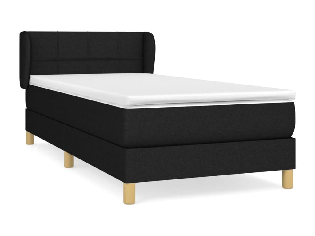 Upholstered bed base with mattress, black, 90x200 cm, fabric QUHN85524