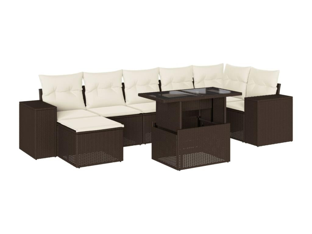 8-piece garden furniture set with brown resin wicker cushions ZXQD76985