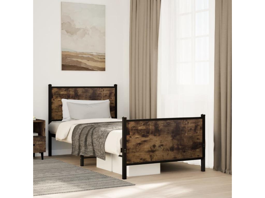 Metal bed frame without mattress, smoked oak, 90x200 cm, RLNV57427
