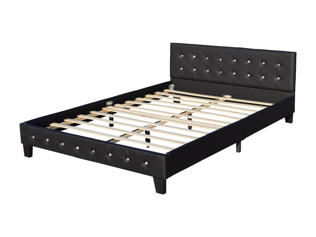 180x200 cm bed with slatted base, black upholstered headboard, 10 cm legs, 13 Lumenao XGJV77692