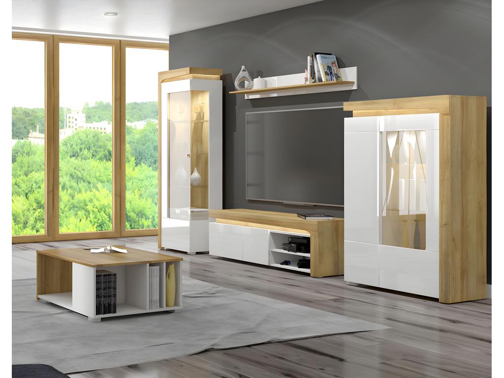 Lumenao White and Wood BTDB13884 2-Door Right-Hand Sideboard with LED Lighting Included