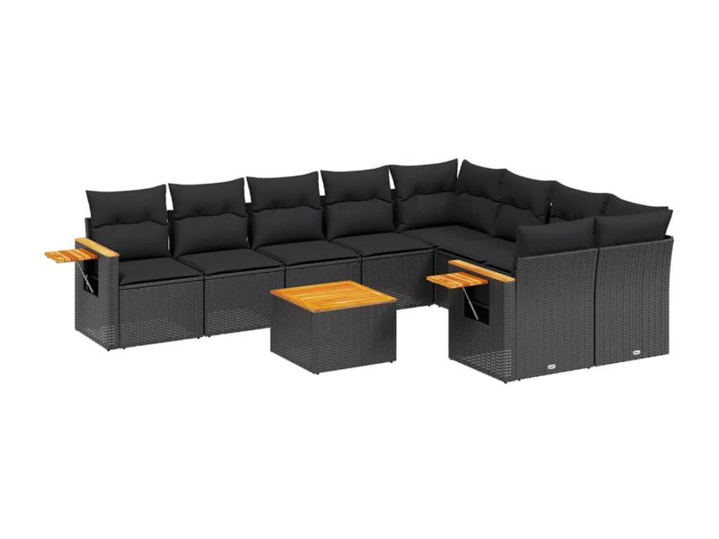 10-piece garden furniture set with cushions, Zensova woven resin HLGE33842