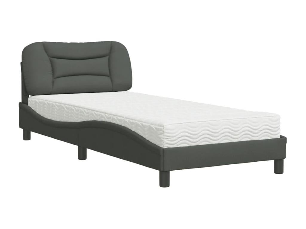 Bed with dark grey mattress 90x190 cm fabric CTZH25273