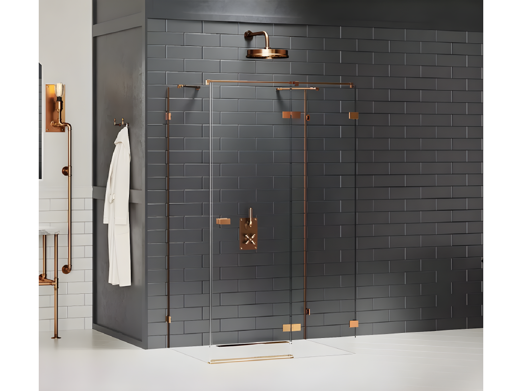 Lumenao COPPER BRUSHED right-hand pivoting shower enclosure 80x90, brushed copper color, front access HBKD58248