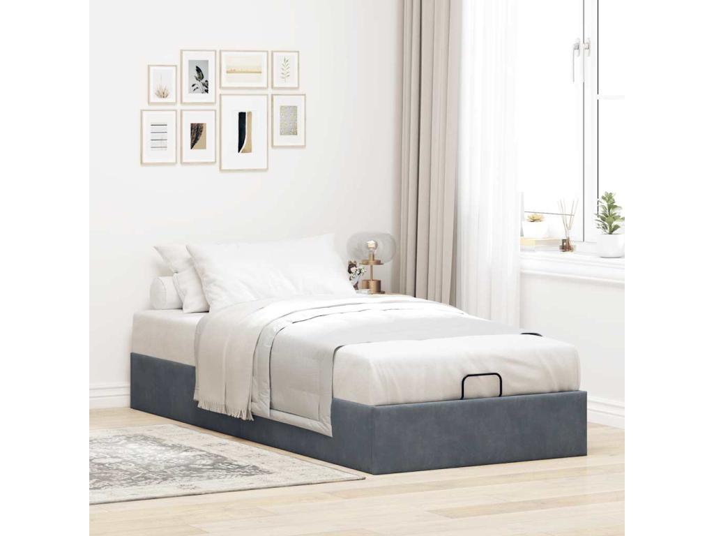Lumenao bed frame without mattress, dark grey, 90x200 cm, velvet, DNHH14814