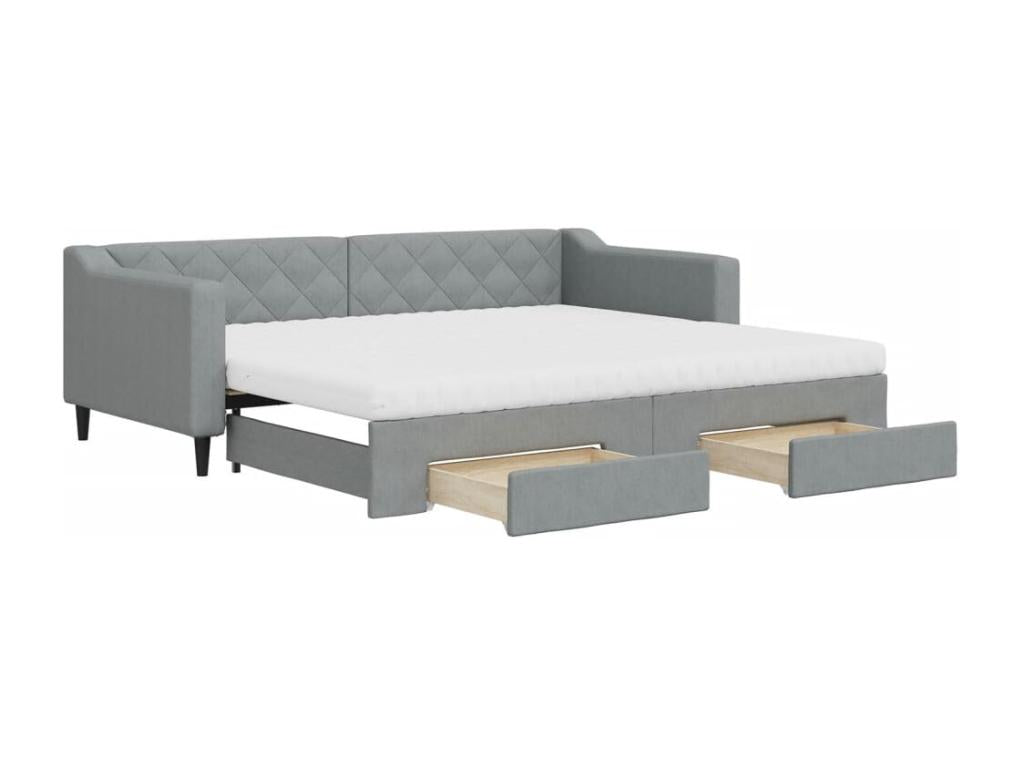 Daybed with pull-out bed and drawers, light grey, 90x200 cm, Zensova SLFX04055