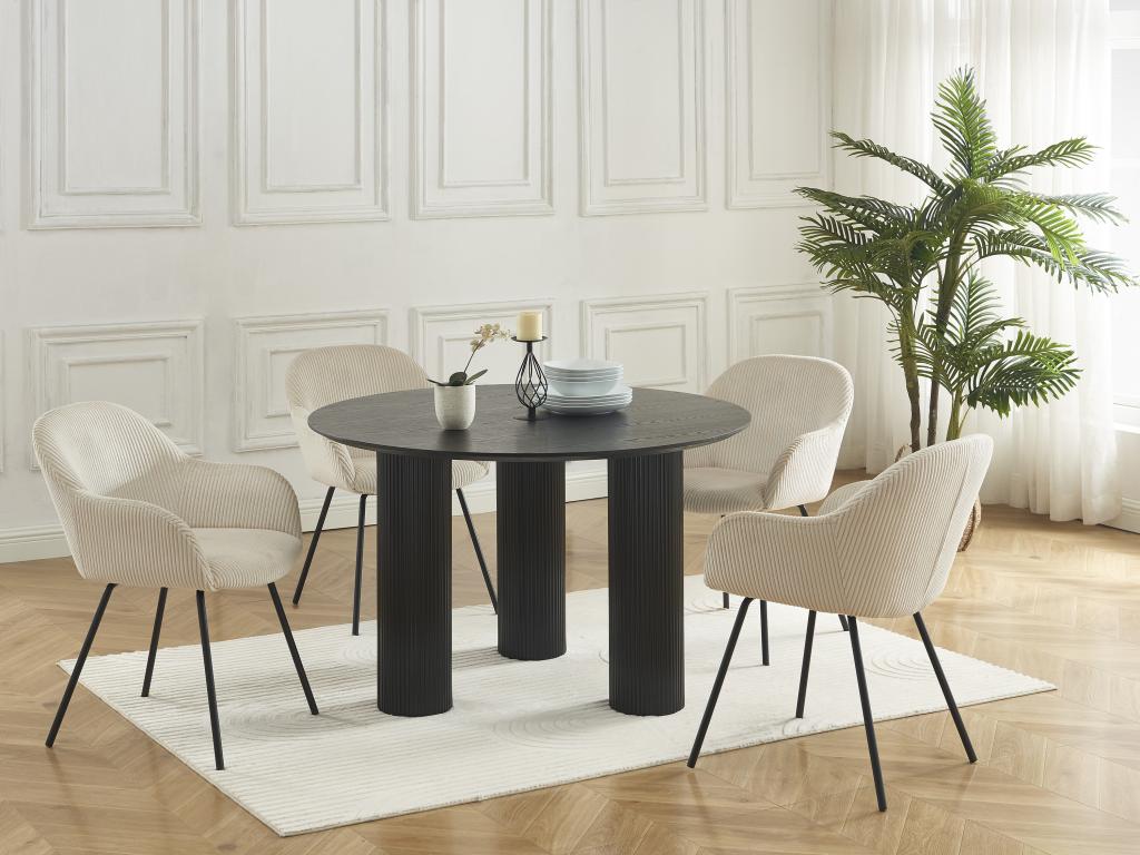 Set of 2 chairs with armrests in corduroy and black metal - Beige - Lumenao UOEL56749