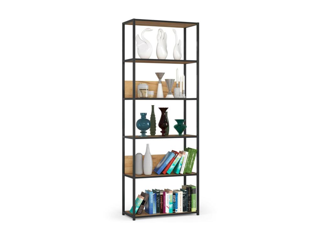 Lumenao Black Wall Shelf 70 cm Oak Craft Front 6 Shelves 70x32x192 cm PONO78574