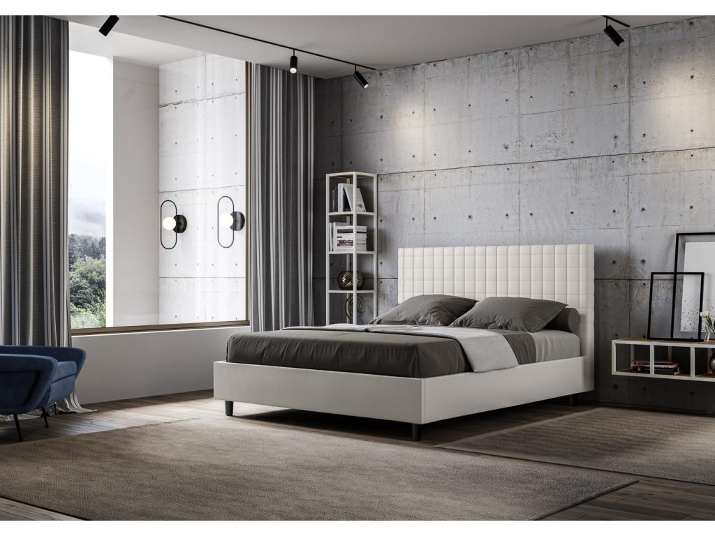 Sunny white faux leather double upholstered storage bed 160x210 EVDC74654