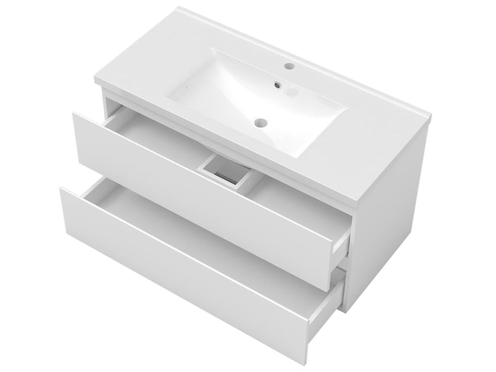 Bathroom furniture set 100cm single sink column mirror LED White KZRW68146