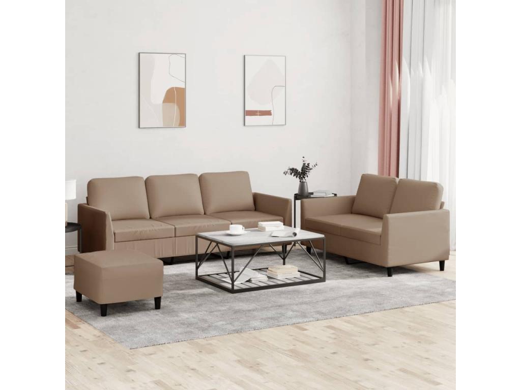 3-piece sofa set with cushions, Cappuccino faux leather, TEKQ32920