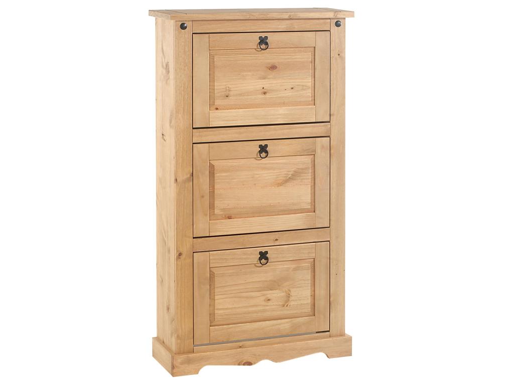 Zensova Mexican-style shoe cabinet with 3 drop-down doors, made of solid pine with a stained and waxed finish BGME37228