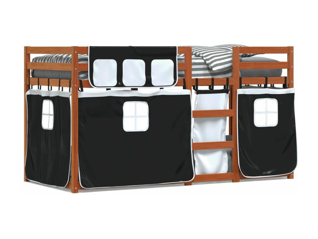 Zensova 80x200 solid pine wood bunk bed with white curtains TAGM27262