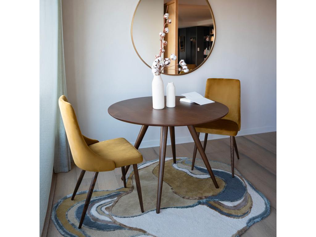 Round table for 4 people in dark wood with a walnut finish, D105 cm - Lumenao HREN11338