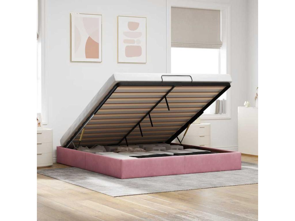 Zensova bed frame without mattress, pink, 160x200 cm, velvet, FXDZ03316