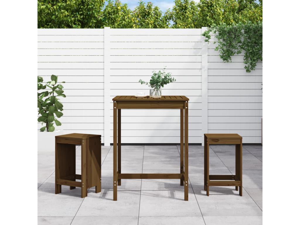 3-piece garden bar set, honey brown, solid pine wood, NCQS62179