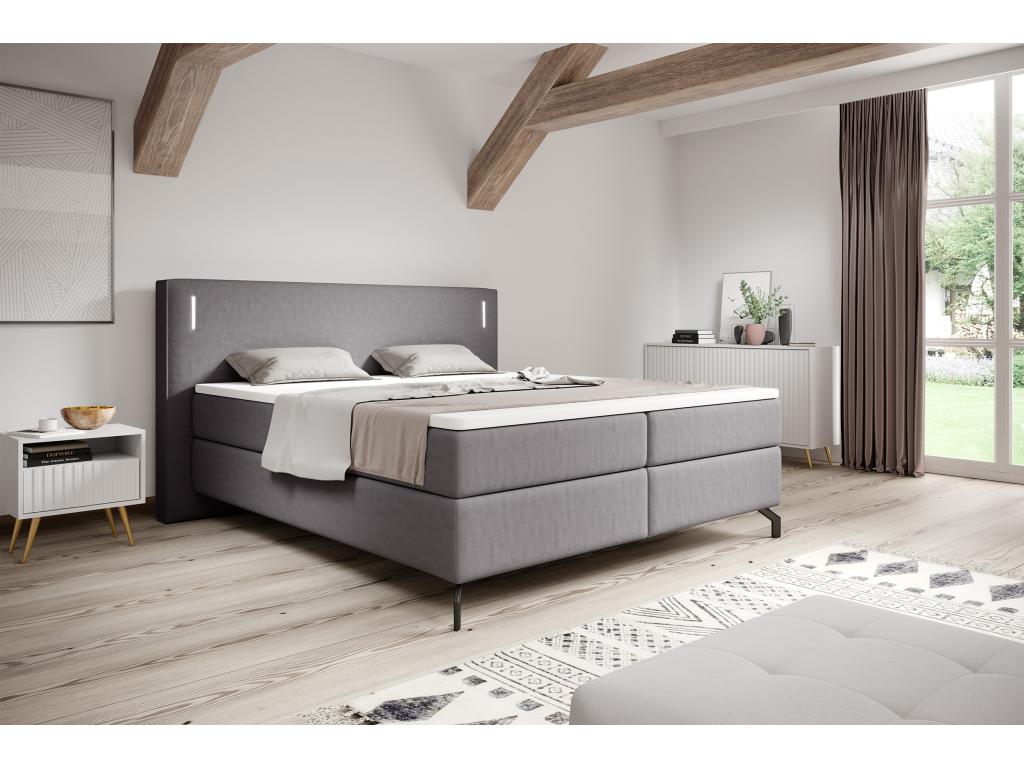 Continental bed - 140x200 cm - mattress topper and lighting - grey velvet - Zensova LABV62190