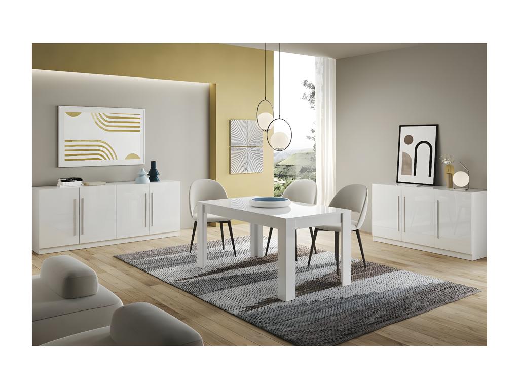 Zensova - White Lacquered Living Room Set with 190cm Table and 3 and 4 Door Sideboards JVOS14905