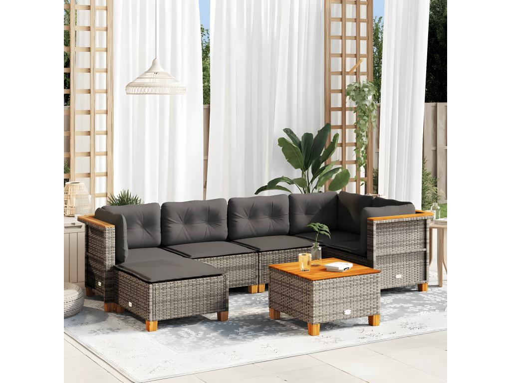 7-piece garden furniture set with cushions, grey woven resin XIWL71651